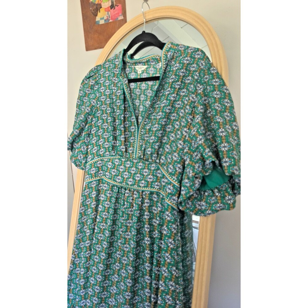 Max Studio Green Floral V-Neck Puff Short Sleeve Midi Milkmaid Boho Dress XL - Picture 13 of 16